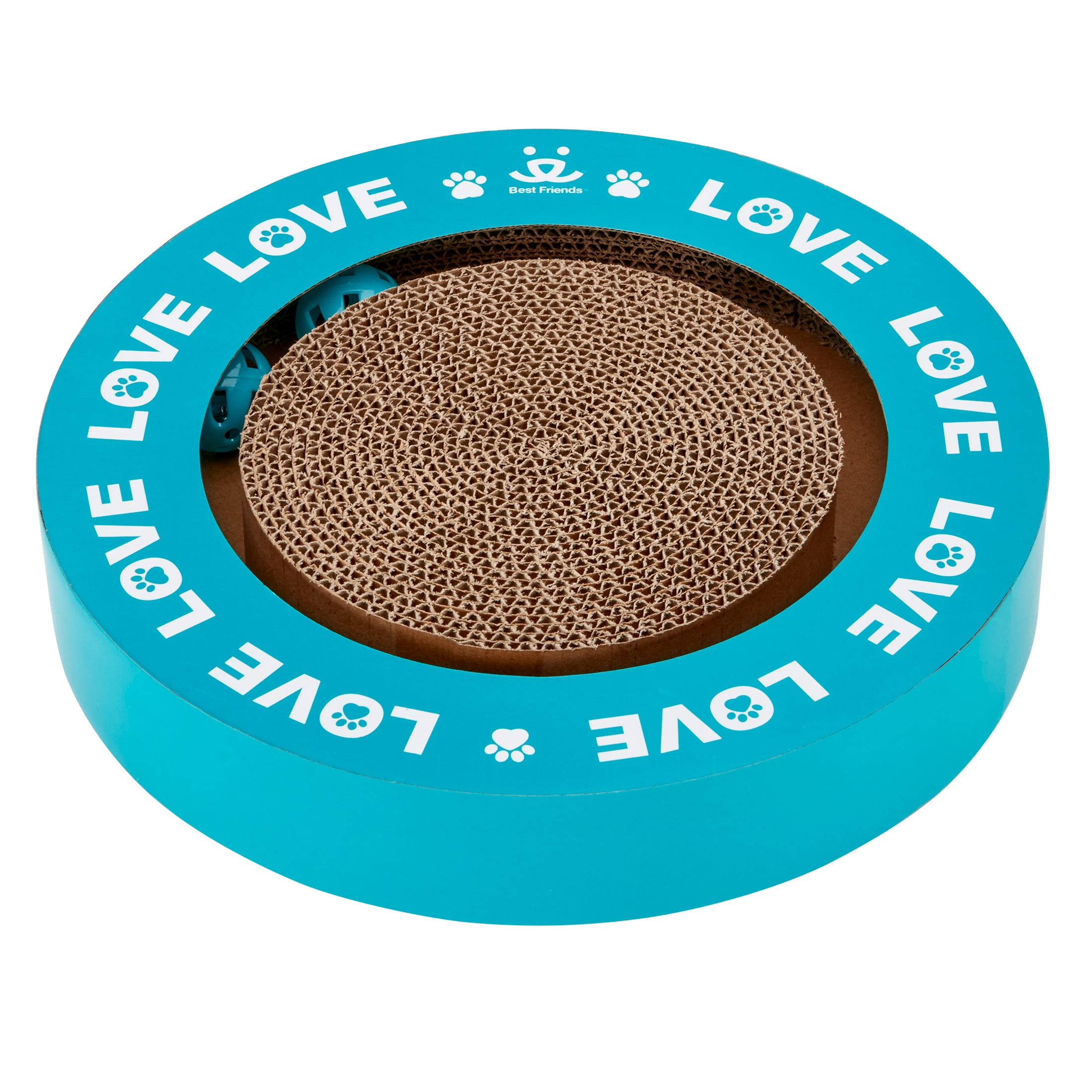 Best Friends Cat Scratcher-Round Track with Spinning Ball-Love Print-14" dia