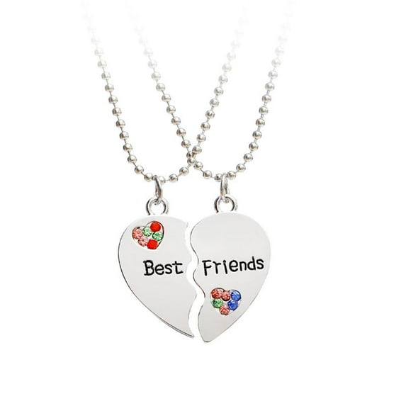 Best Friends -Stitched Heart Necklace - Friendship Jewelry with Zirconia Inlays for Women