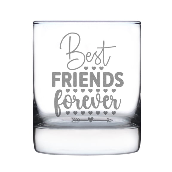 Best Friends Forever 10oz Rocks Glass Hand Engraved Etched Custom for Bestie Friendship Keepsake