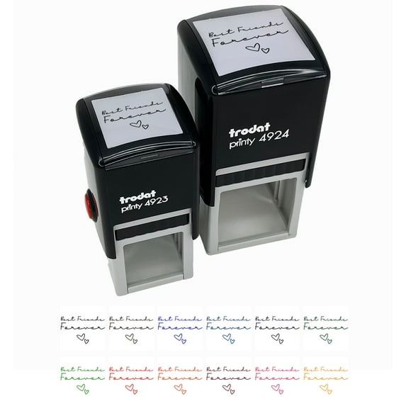 Best Friends Forever Script with Hearts Self-Inking Rubber Stamp Ink Stamper - Fuchsia Ink - Small 1 Inch
