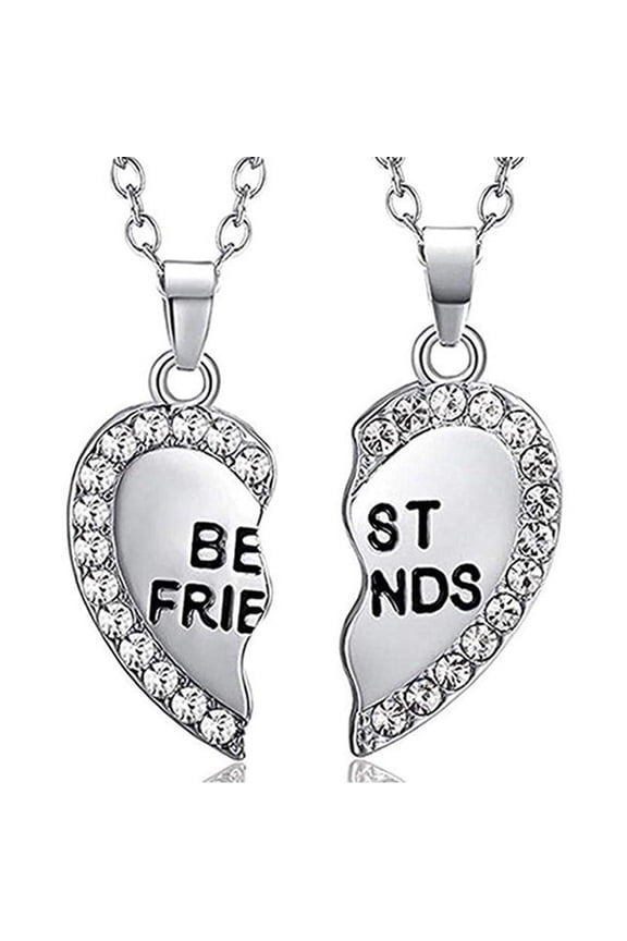 Best Friends Forever Stitching Heart Pendant Necklace Crystal Couple Friendship∠ W0M8