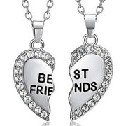 Best Friends Forever Stitching Heart Pendant Necklace Crystal Couple Friendship  W0M8