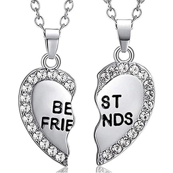 Best Friends Forever Stitching Heart Pendant Necklace Crystal Couple Friendship∠W0M8