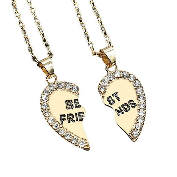 Clearance Now! Best Friends Forever Stitching Heart Pendant Necklace Crystal Couple Friendship^ V8Y5