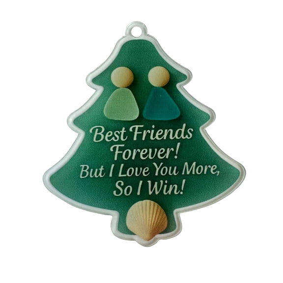 Best Friends Forever Tree-Shaped Ornament With Playful Message, Two Beads And Shell Decoration, Sweet Gift For Bffs