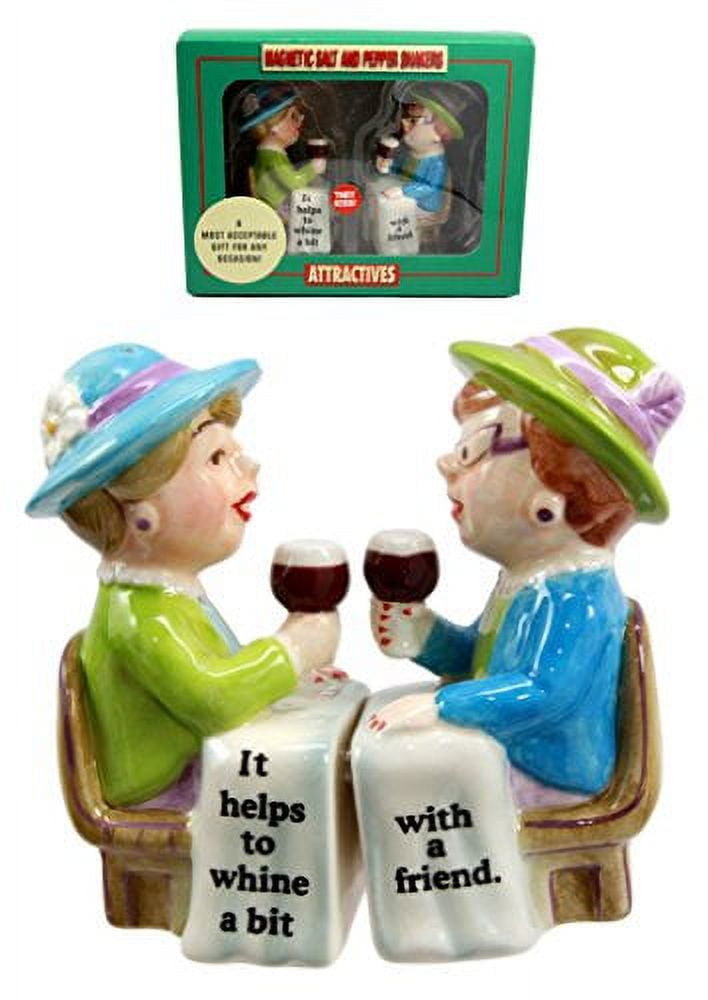 Ceramic Gossiping Phoney Friends Wine And Whine Party Salt Pepper Shakers  Set