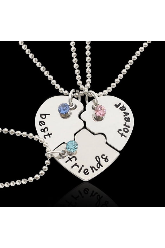 Best Friends Forever and Ever Necklace with Crystal Broken Heart Charm Pendant Set Friendship Necklace