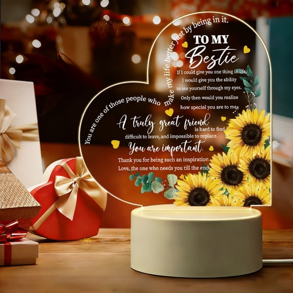 Best Friends Gifts for Women Friendship Keepsake Night Light Clear Crystal Acrylic Heart Long Distance Birthday Graduation Gift for Best Friend Women LED Light
