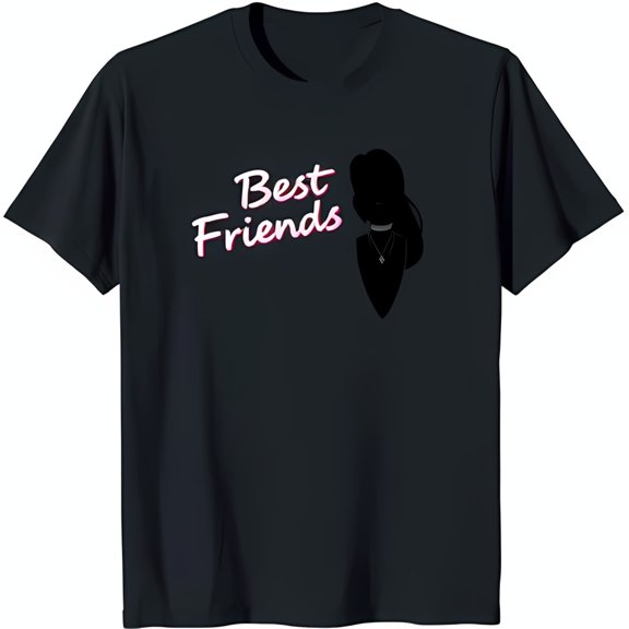 Best Friends Graphic Black T-Shirt with Pink Text & Design