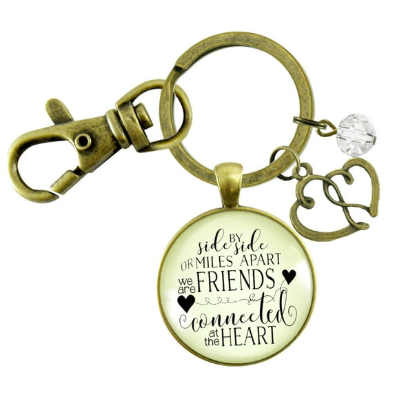 Best Friends Gutsy Goodness Bronze Metal Keychain Side by Side Long Distance Quote Gift Adult Female Jewelry