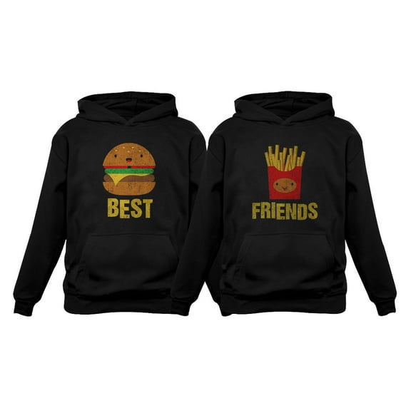 Best Friends Set BFF Hoodies Set Burger & Fries Junk-food Matching Couple Hoodie Burger Black XX-Large / Fries Black Medium