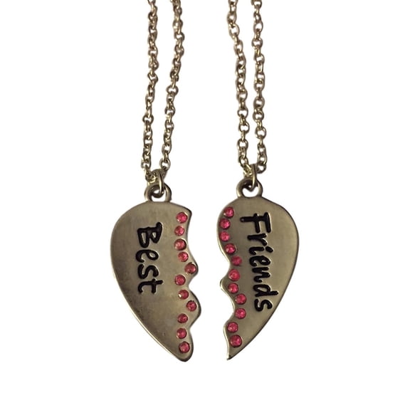 BYC Split Heart Pendants BFF 2 Chain Necklace Set of 2