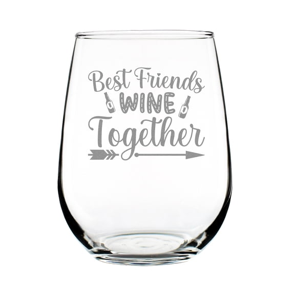 Best Friends Wine Together Hand Engraved Stemless Glass, 17oz Etched Perfect Friendship Gift, Lover Gift