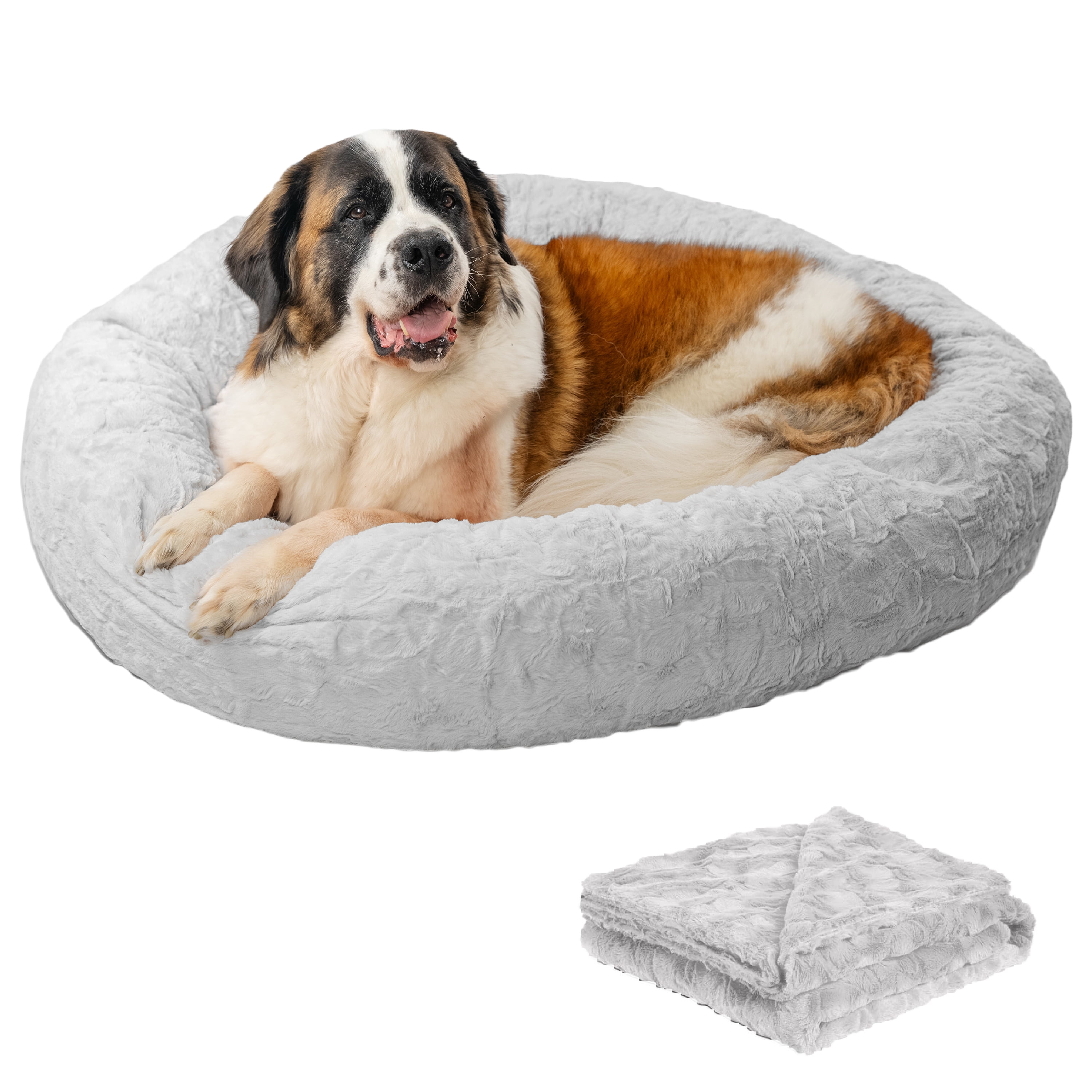 Best Friends by Sheri Bundle Set The Original Calming Lux Donut Cuddler Cat and Dog Bed + Pet Throw Blanket, Gray, Extra Large, 45x45