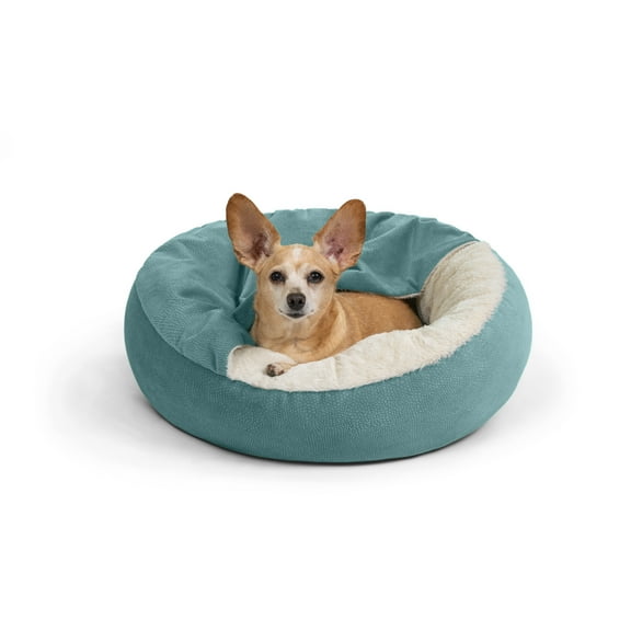 Best Friends by Sheri Cozy Cuddler Ilan Covered Cat and Dog Bed with Attached Blanket, Tide Pool Blue, 24"x24"