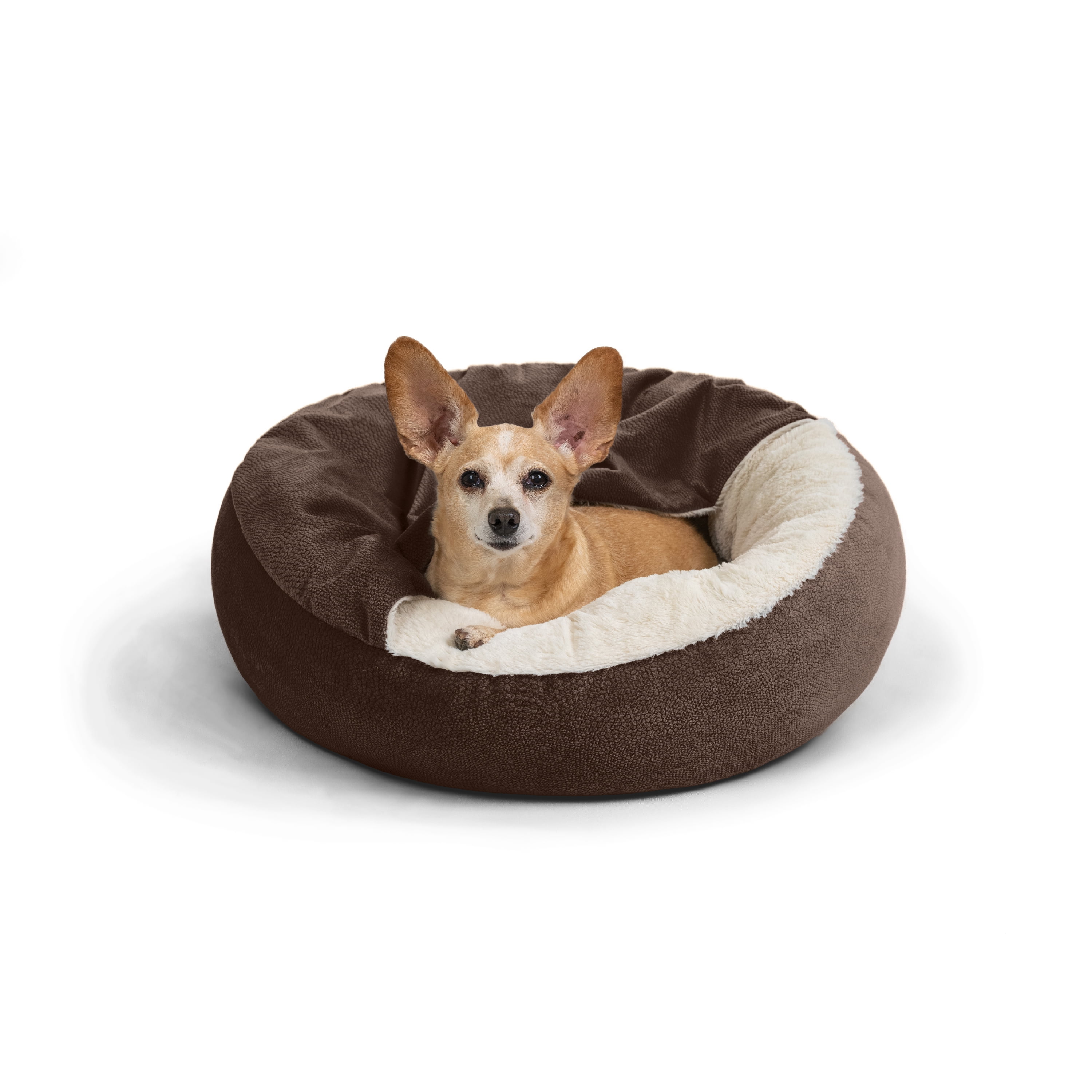 Small Dark Brown Faux-Fur Outdoor Cozy Cuddler Dog Bed