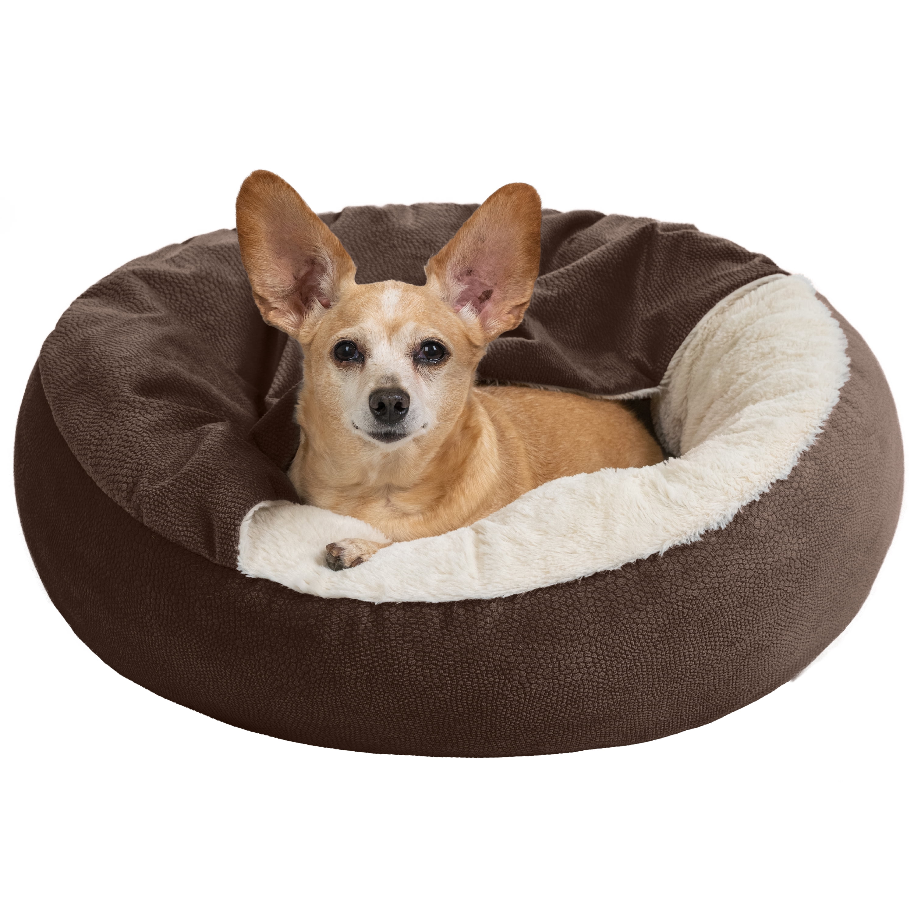 Small Dark Brown Faux-Fur Outdoor Cozy Cuddler Dog Bed