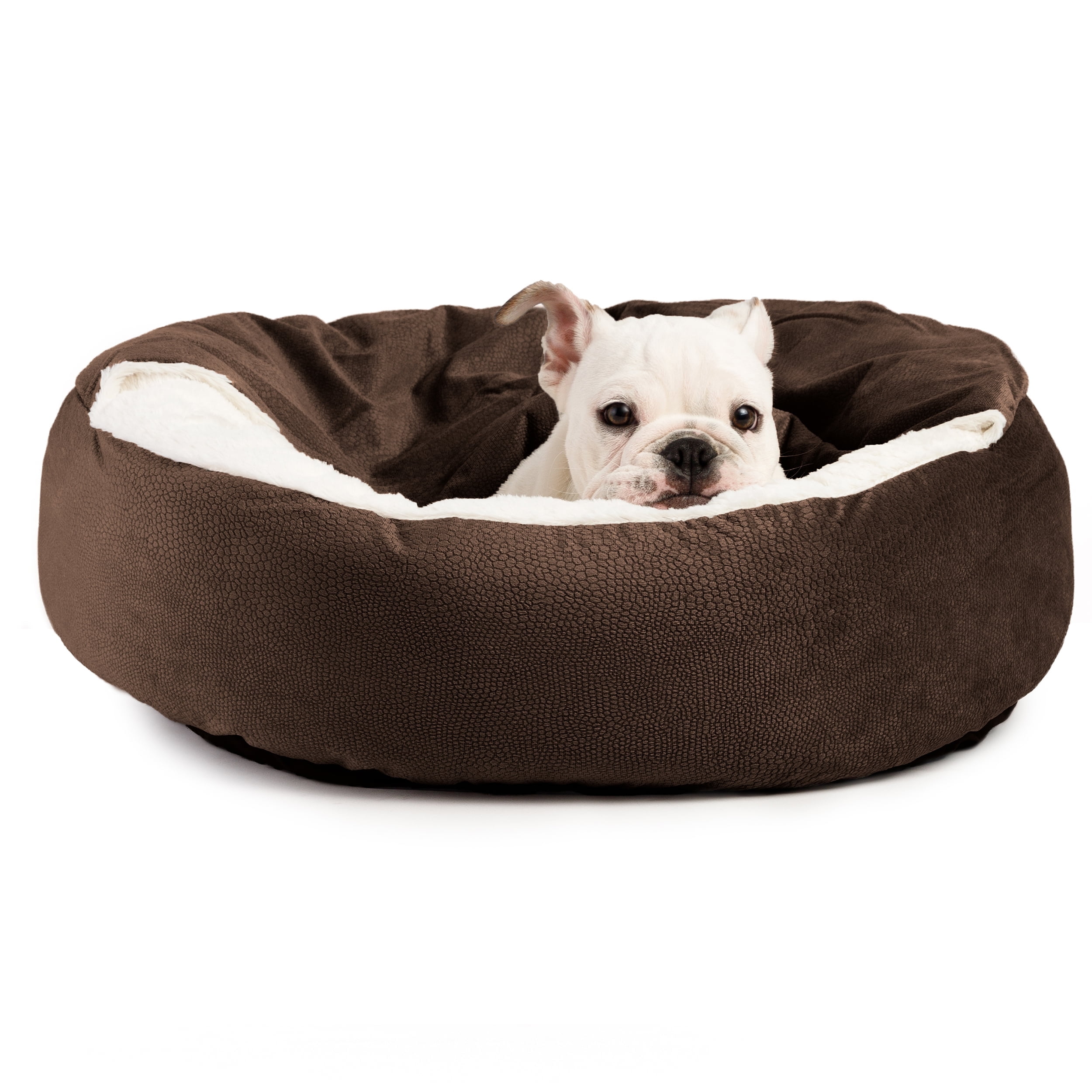 Dark Chocolate Microfiber Hooded Pet Bed with Bolstered Walls