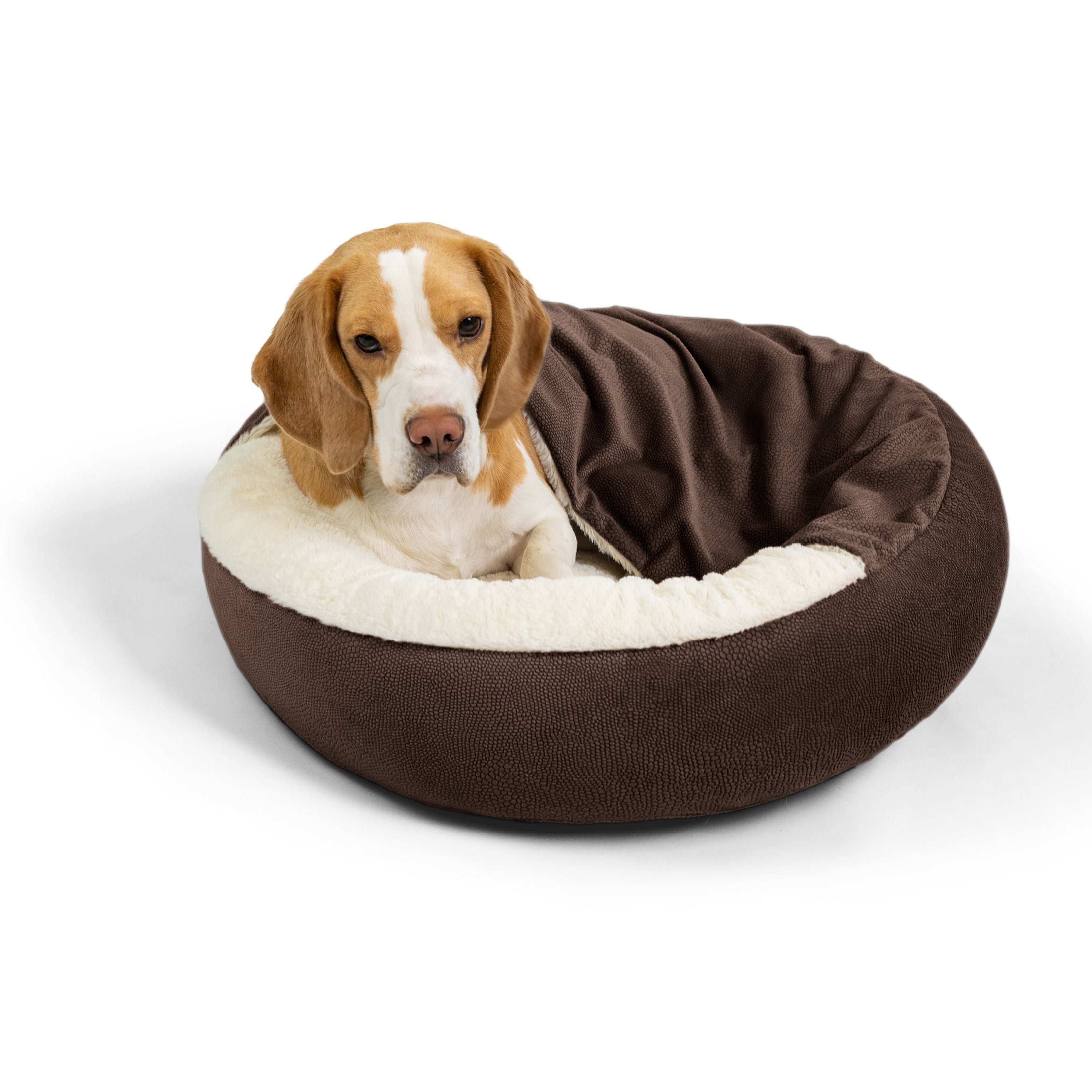 Dark Chocolate Microfiber Hooded Pet Bed with Bolstered Walls