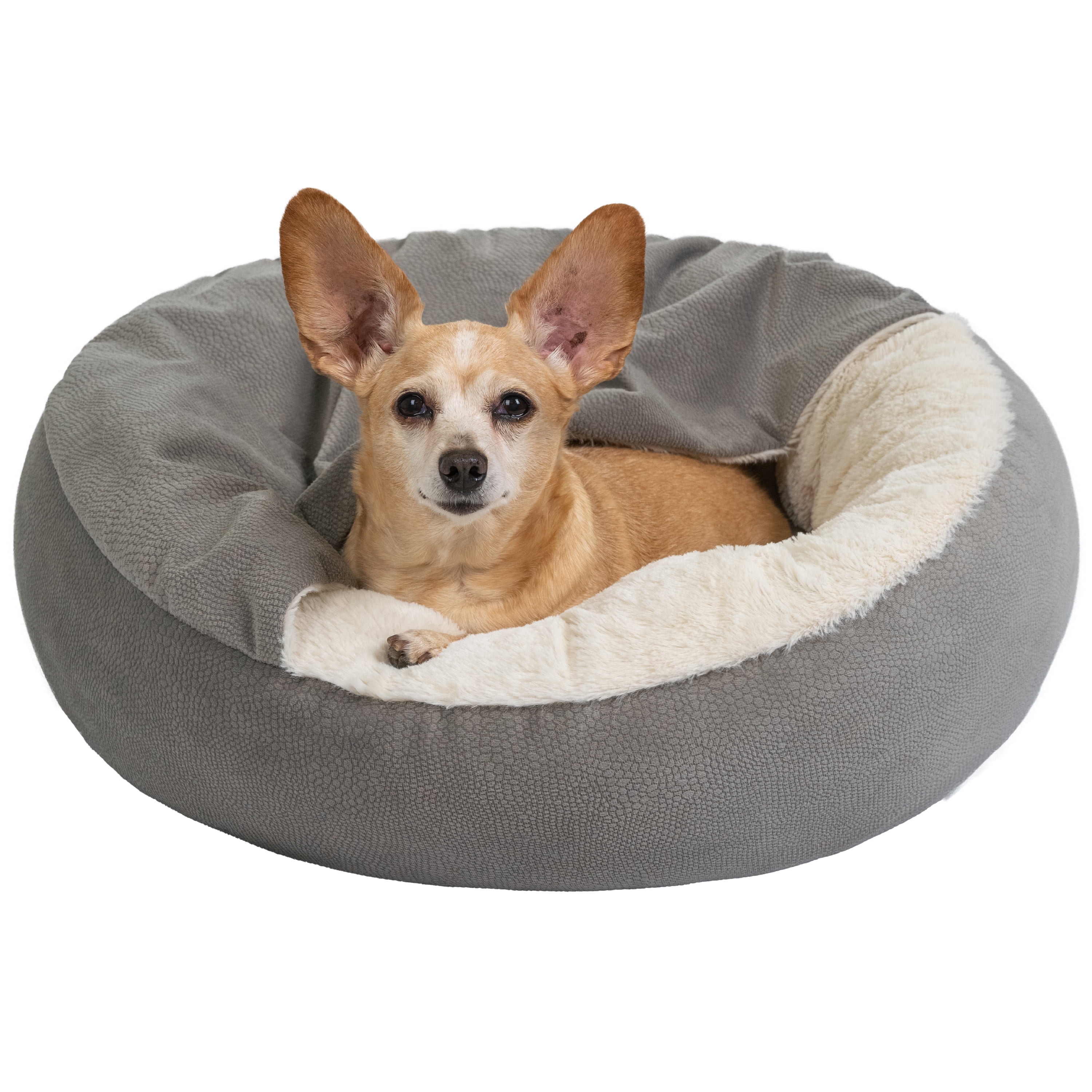 Small Gray Faux Fur Cozy Cuddler Pet Bed