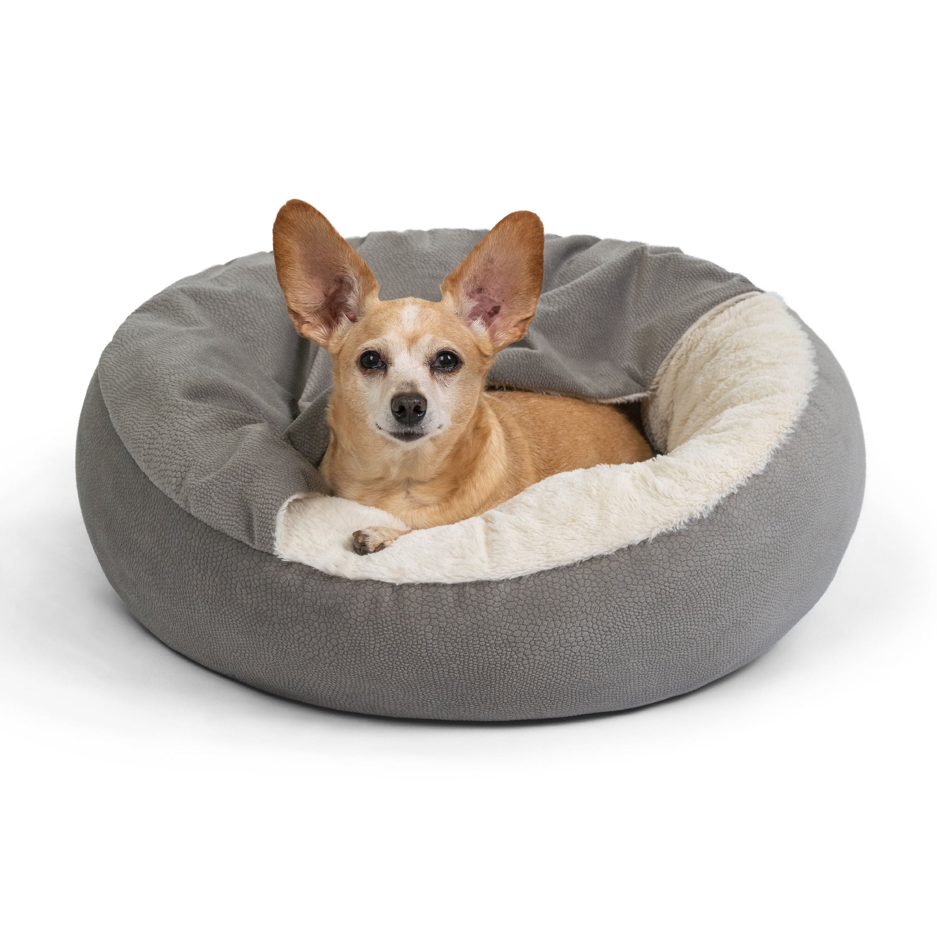 Small Gray Faux Fur Cozy Cuddler Pet Bed