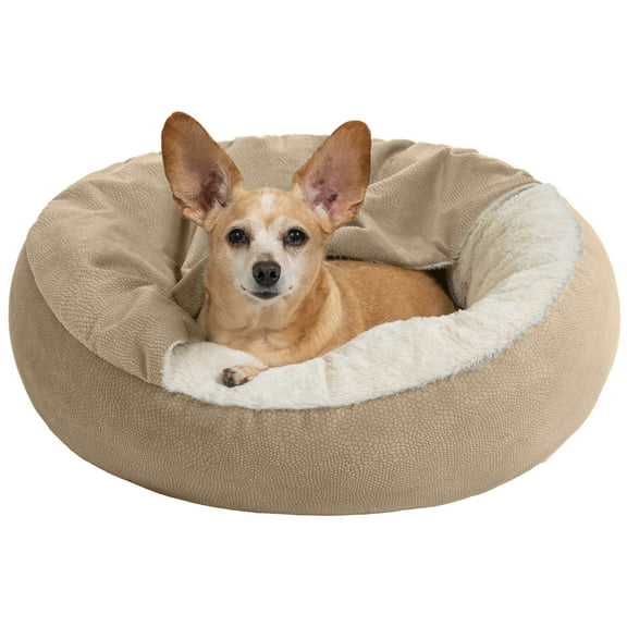 Best Friends by Sheri Cozy Cuddler Ilan Covered Cat and Dog Bed with Attached Blanket, Wheat, 24"x24"
