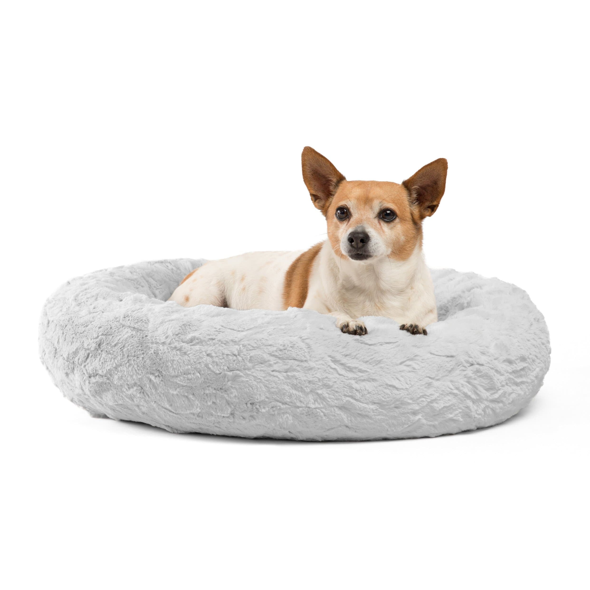 Small Gray Faux Fur Orthopedic Elevated Pet Bed