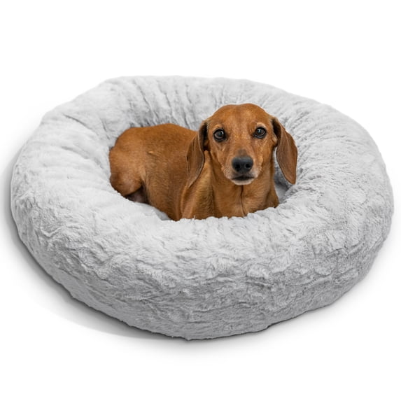 Best Friends by Sheri The Original Calming Donut Dog Bed – Washable Plush Pet Bed for Cats & Small Dogs up to 25 lbs, Lux Faux Fur, Gray, Small (23" x 23")