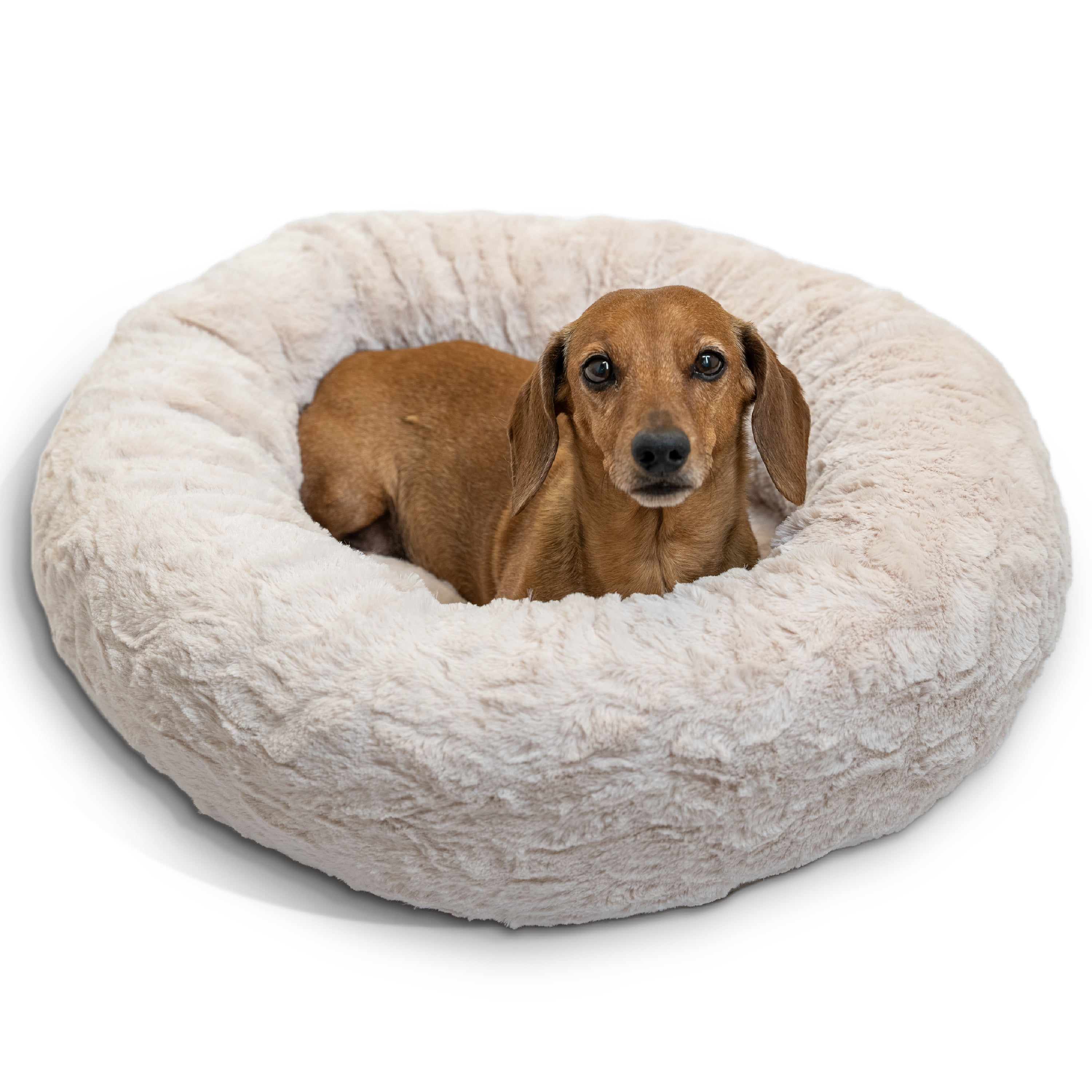 Best Friends by Sheri The Original Calming Donut Dog Bed – Washable Plush Pet Bed for Cats & Small Dogs up to 25 lbs, Lux Faux Fur, Oyster, Small (23" x 23")