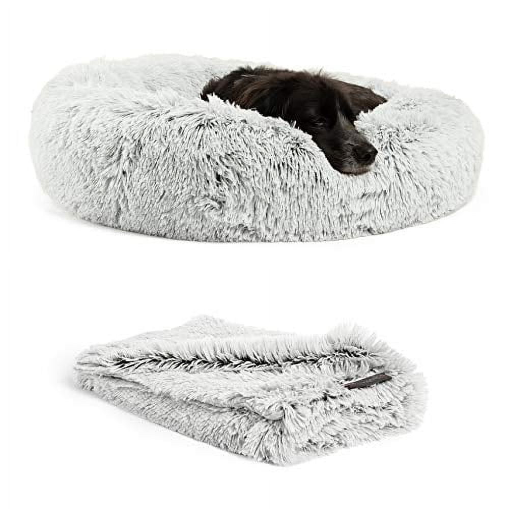 Medium Frost Orthopedic Donut Dog Bed with Faux-Fur Blanket