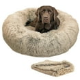 thumbnail image 1 of Best Friends by Sheri The Original Calming Donut Dog Bed & Blanket Bundle – Washable Plush Bed for Large Breeds up to 100 lbs, Large (36" x 36") + Throw (40" x 50"), Shag Faux Fur, Taupe, 1 of 6
