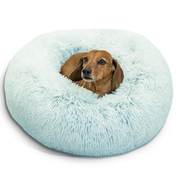 Best Friends by Sheri Original Calming Donut Dog and Cat Bed, Shag Faux Fur, Baby Blue, Small (23x23")