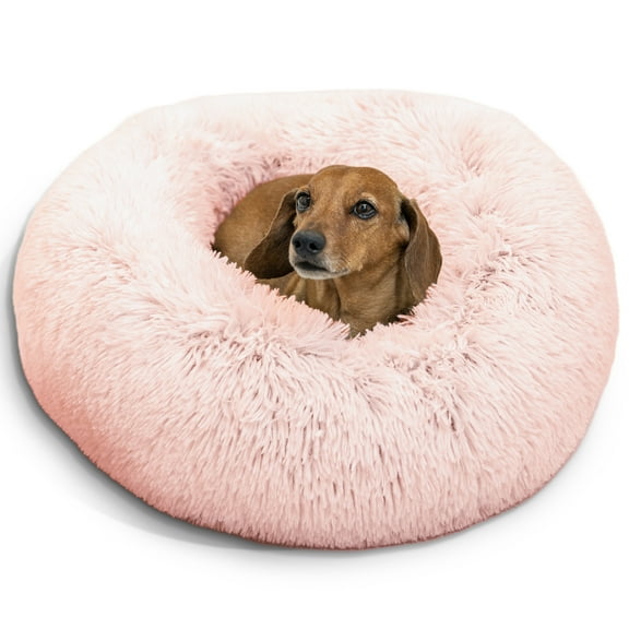 Best Friends by Sheri Original Calming Donut Dog and Cat Bed, Shag Faux Fur, Candy Pink, Small (23x23") - Helps Provide Anxiety Relief for Pets
