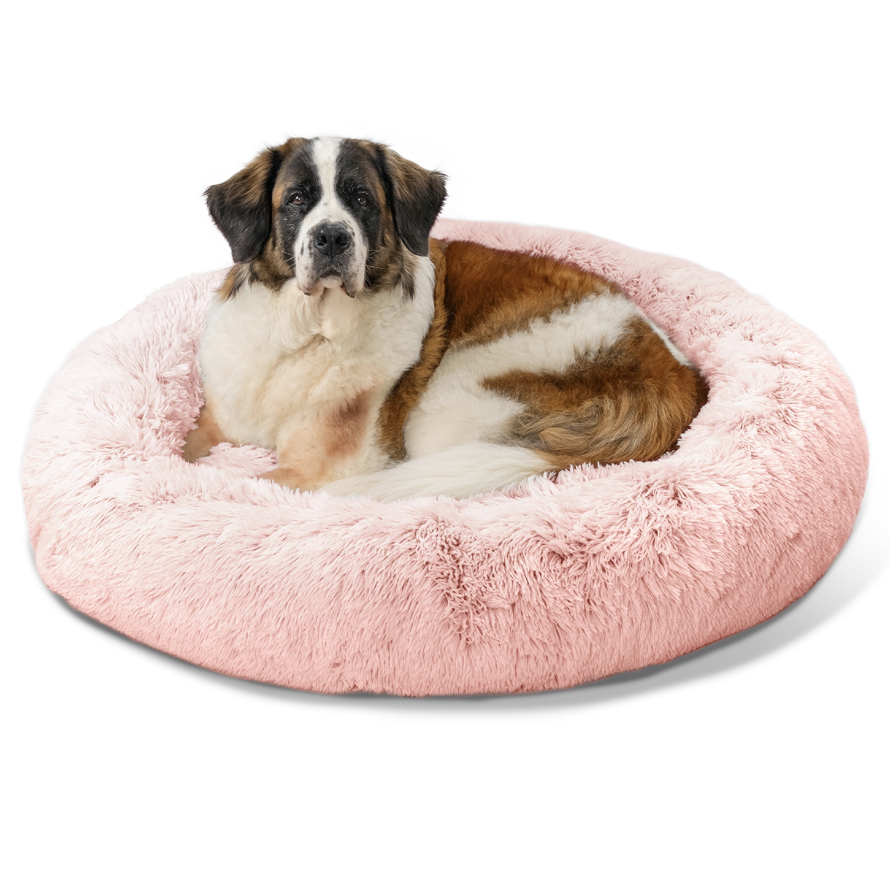 Best Friends by Sheri Original Calming Donut Dog and Cat Bed, Shag Faux Fur, Cotton Candy Pink, XL (45in x 45in) - Anxiety Relief for Pets Up to 150 lbs
