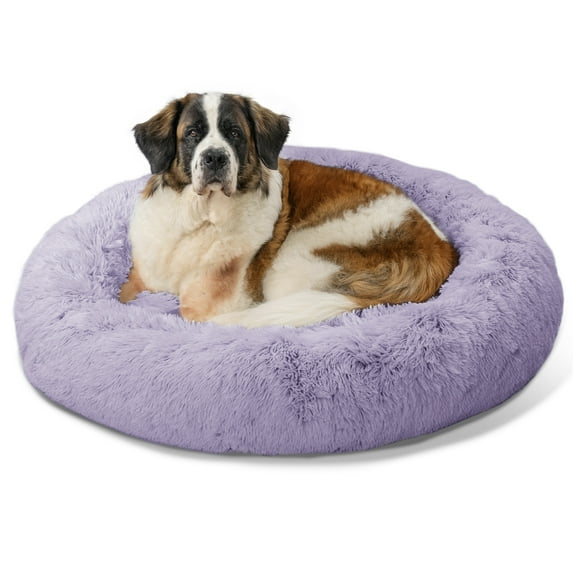 Best Friends by Sheri Original Calming Donut Dog and Cat Bed, Shag Faux Fur, Lavender, XL (45x45")