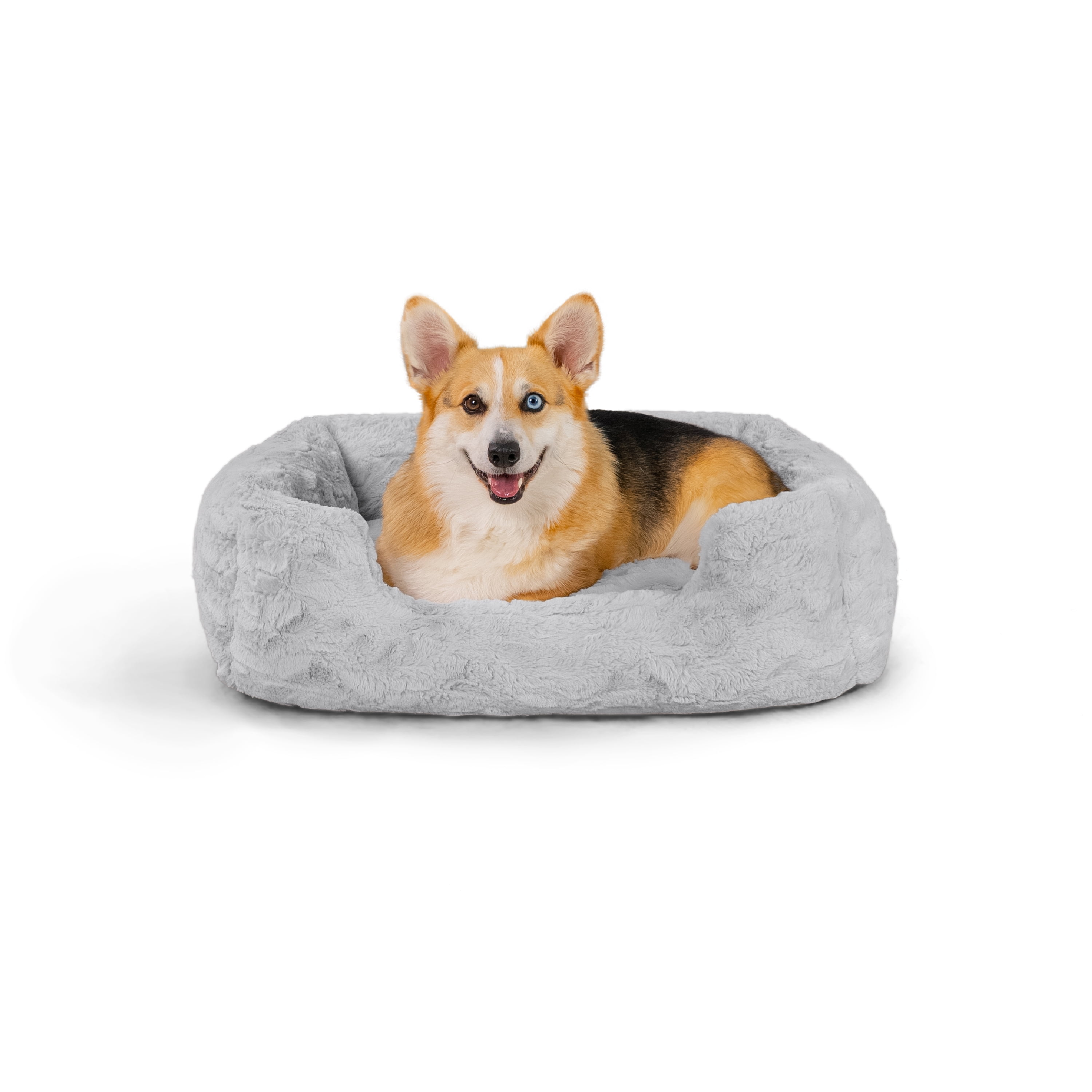Medium Gray Orthopedic Faux Fur Elevated Dog Bed