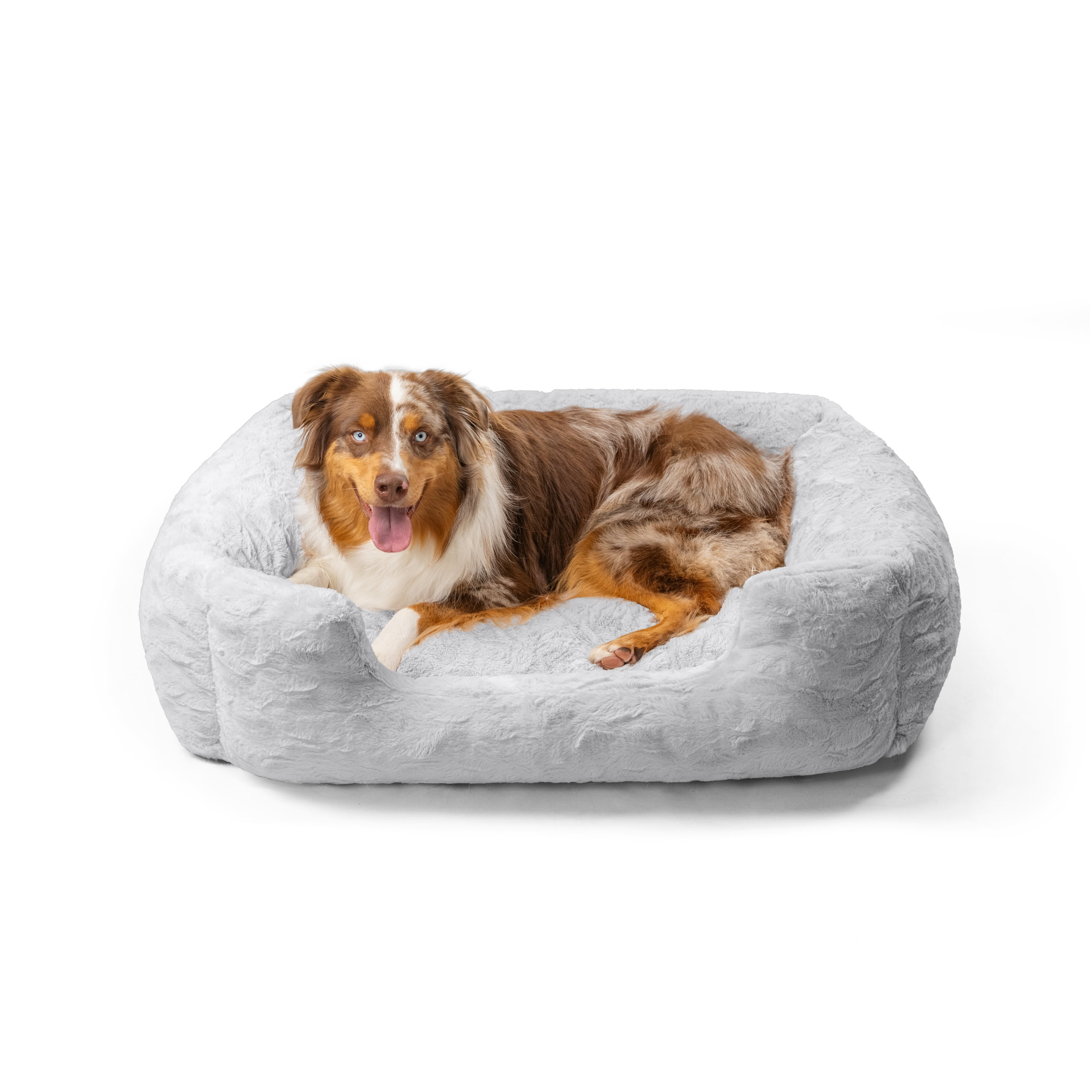 Large Gray Orthopedic Faux Fur Rectangular Dog Bed