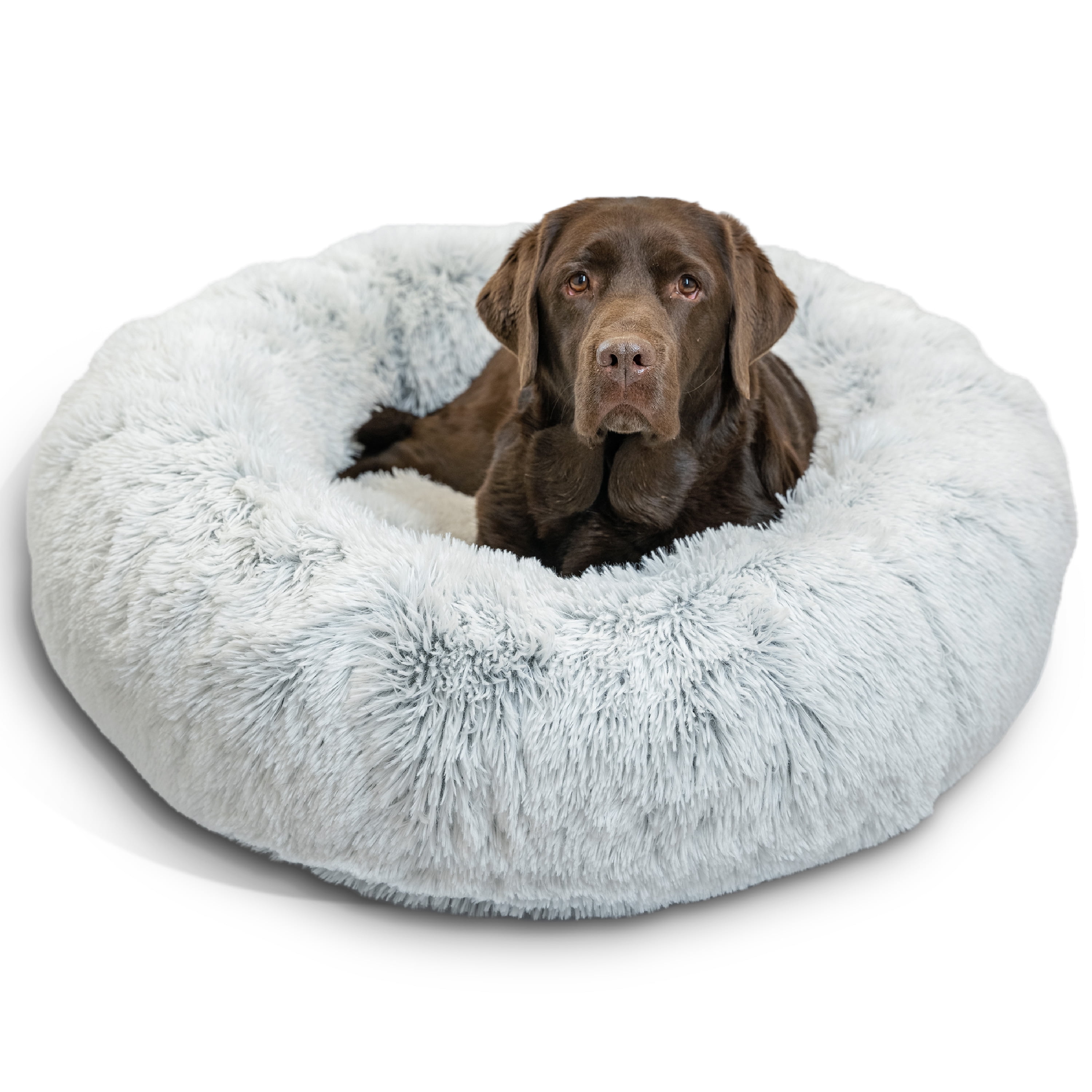 Best Friends by Sheri The Original Calming Donut Dog Bed , Shag Faux Fur, Frost Gray, Large