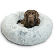 Best Friends by Sheri Original Calming Donut Dog and Cat Bed, Shag Faux Fur, Frost Gray, Large (36x36") - Helps Provide Anxiety Relief for Pets