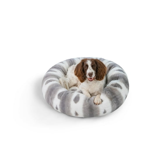 Best Friends by Sheri Patterned Lux Faux Fur Calming Donut Dog Bed, Gray, Medium, 30x30