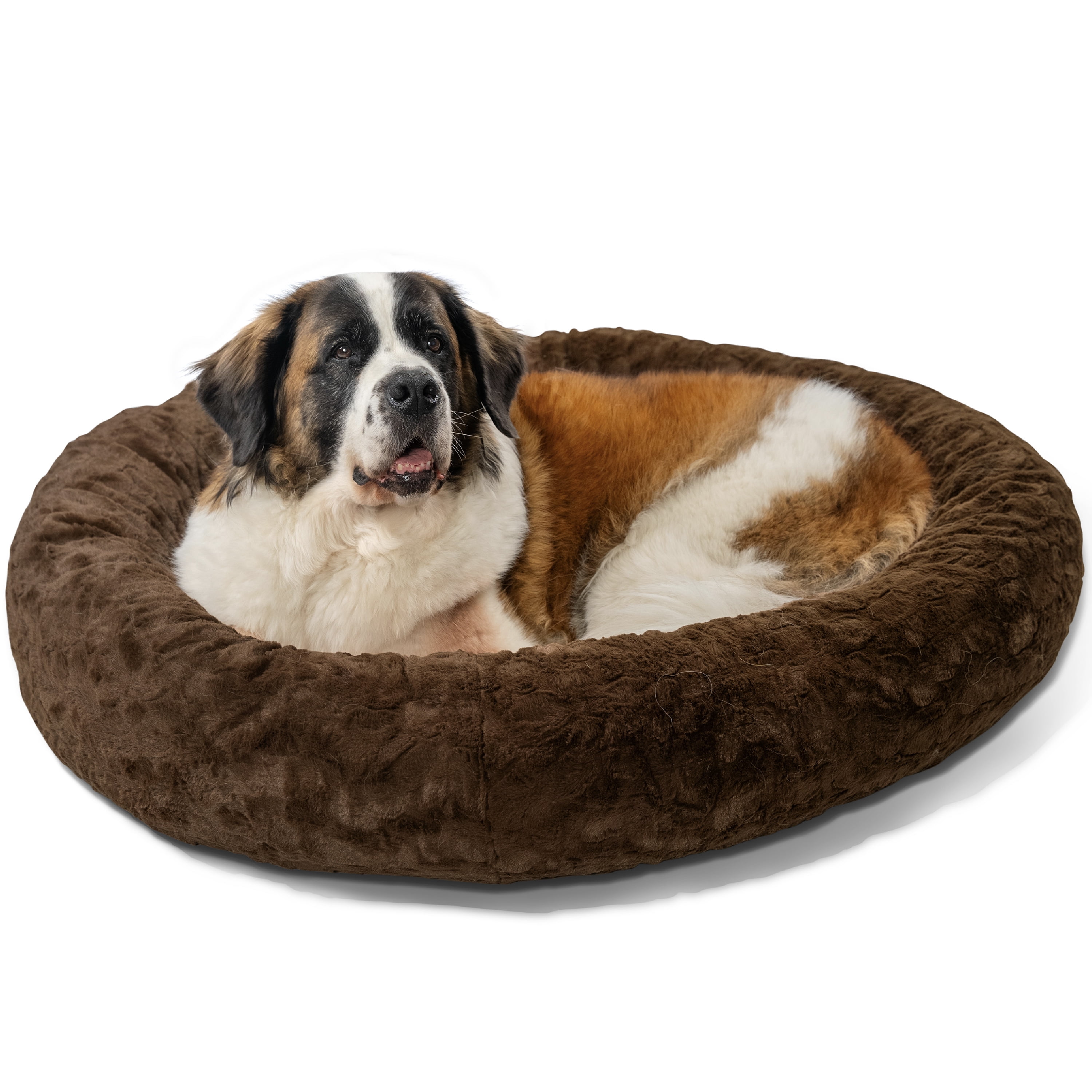 Best Friends by Sheri Original Calming Donut Dog and Cat Bed, Lux Faux Fur, Dark Brown, XL (45in x 45in) - Anxiety Relief for Pets Up to 150 lbs