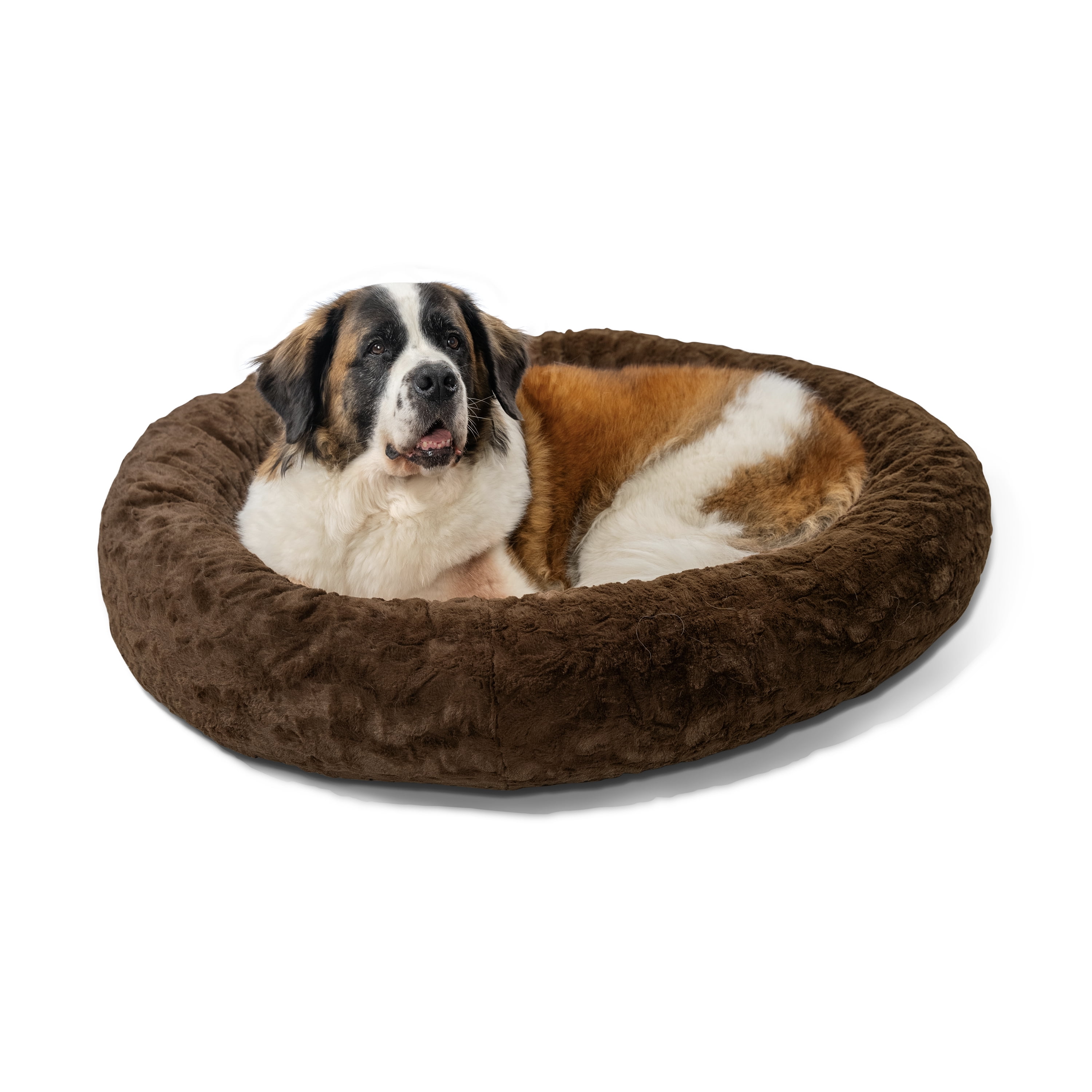 Extra Large Dark Brown Faux Fur Donut Dog Bed