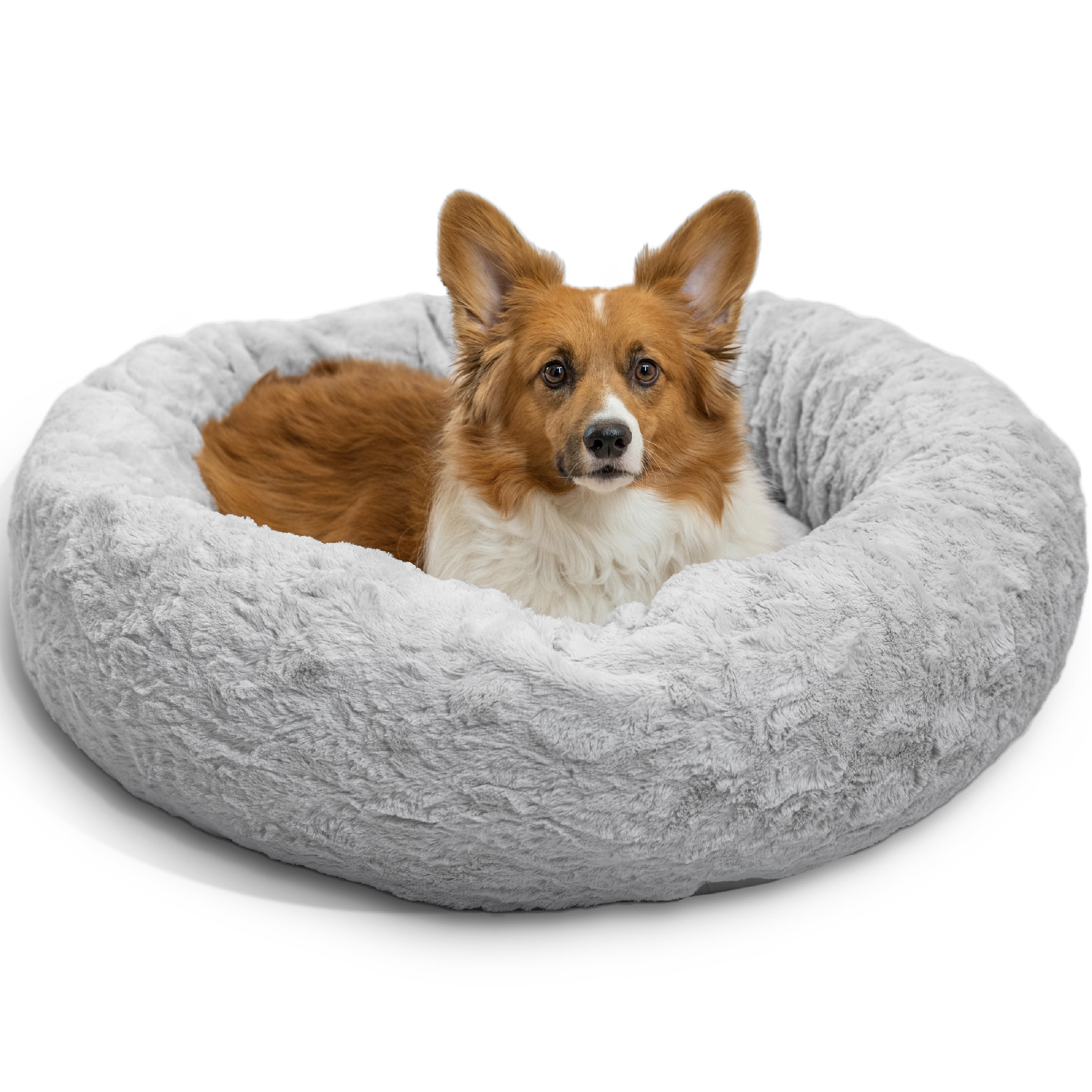 Best Friends by Sheri The Original Calming Donut Dog Bed – Washable Plush Pet Bed for Medium Breeds up to 45 lbs, Lux Faux Fur, Gray, Medium (30" x 30")