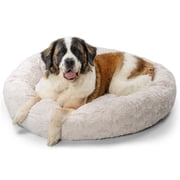 Best Friends by Sheri Original Calming Donut Dog and Cat Bed, Lux Faux Fur, Oyster, XL (45in x 45in) - Anxiety Relief for Pets Up to 150 lbs