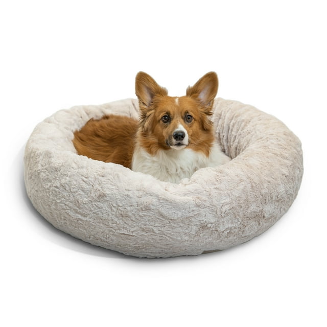 Best Friends by Sheri The Original Calming Donut Dog and Cat Bed in Lux Fur Oyster, Medium 30x30"