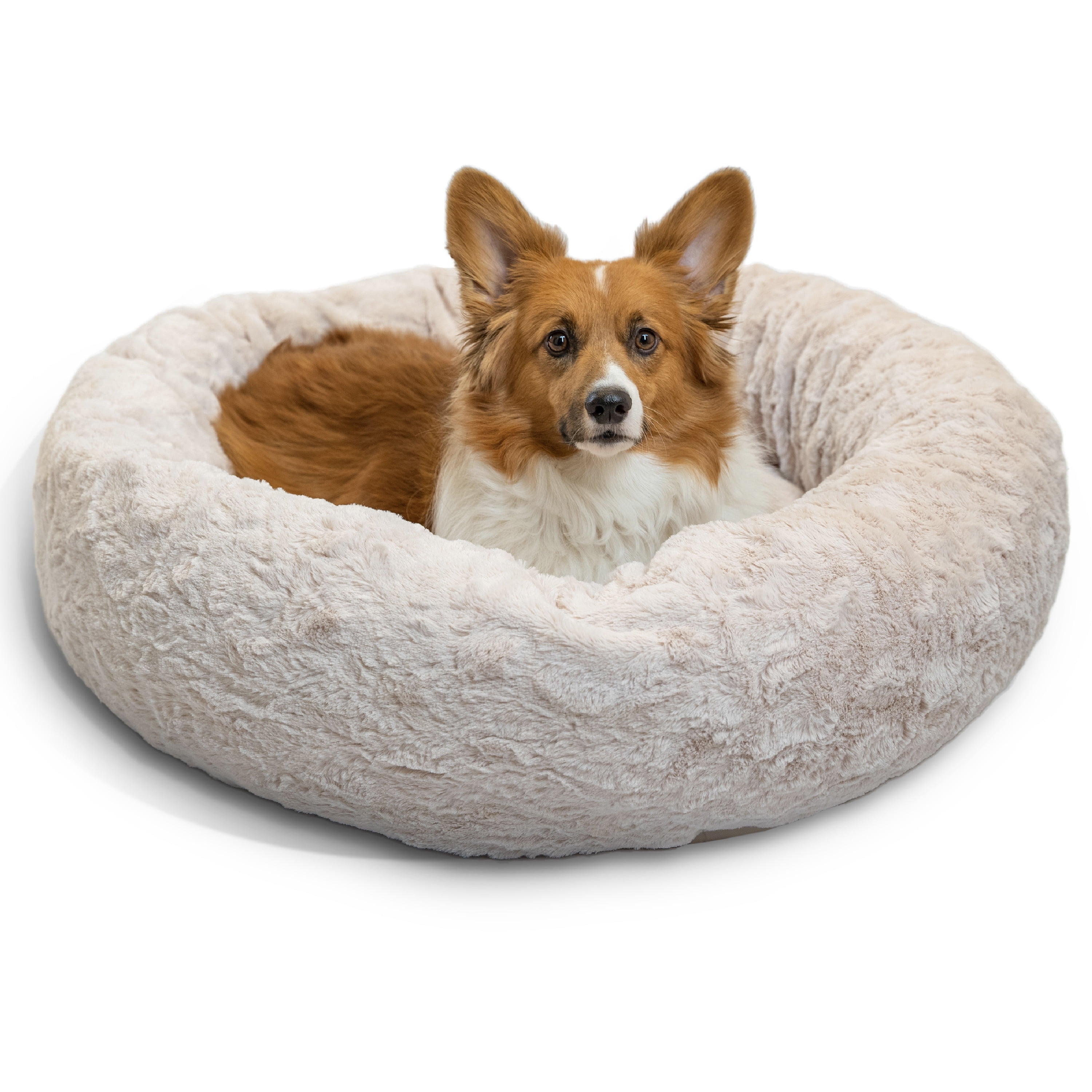 Best Friends by Sheri The Original Calming Donut Dog Bed – Washable Plush Pet Bed for Medium Breeds up to 45 lbs, Lux Faux Fur, Oyster, Medium (30" x 30")