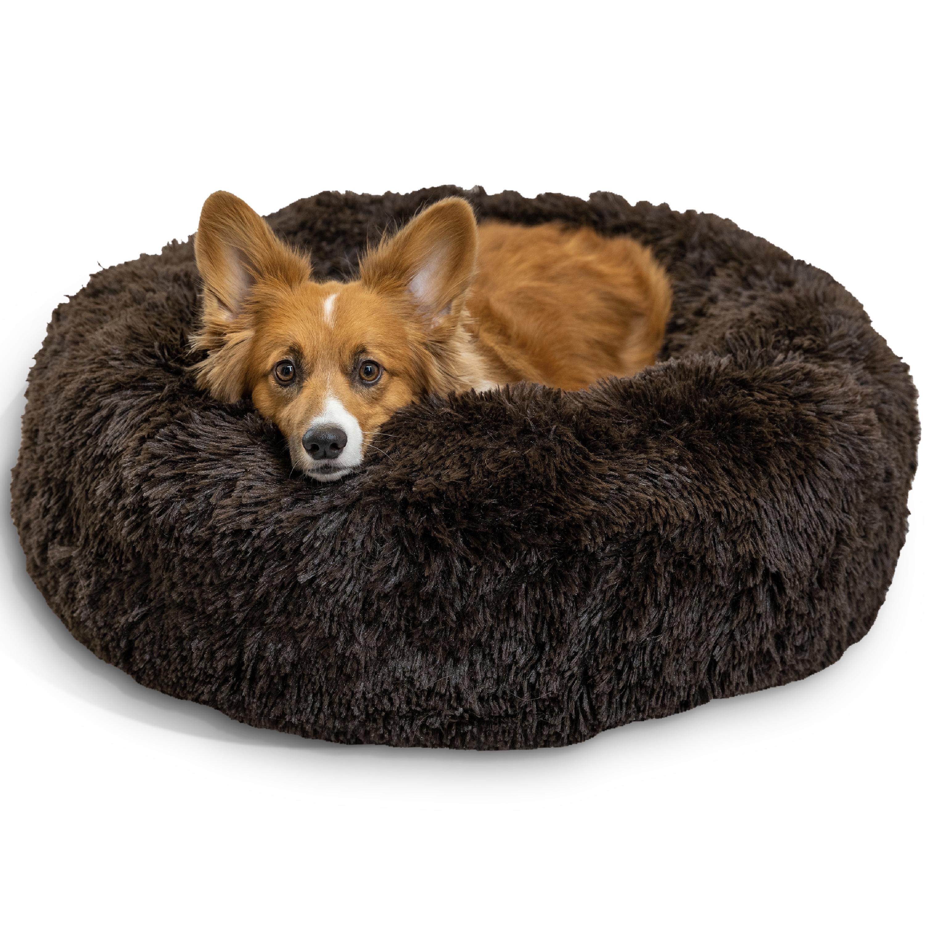 Best Friends by Sheri The Original Calming Donut Dog and Cat Bed in Shag Fur Dark Brown, Medium 30x30"
