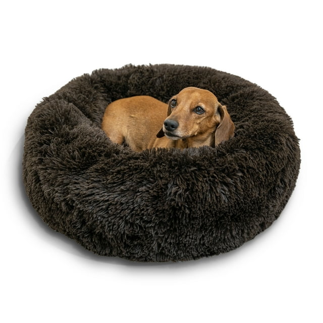 Best Friends by Sheri The Original Calming Donut Dog and Cat Bed in Shag Fur Dark Brown, Small