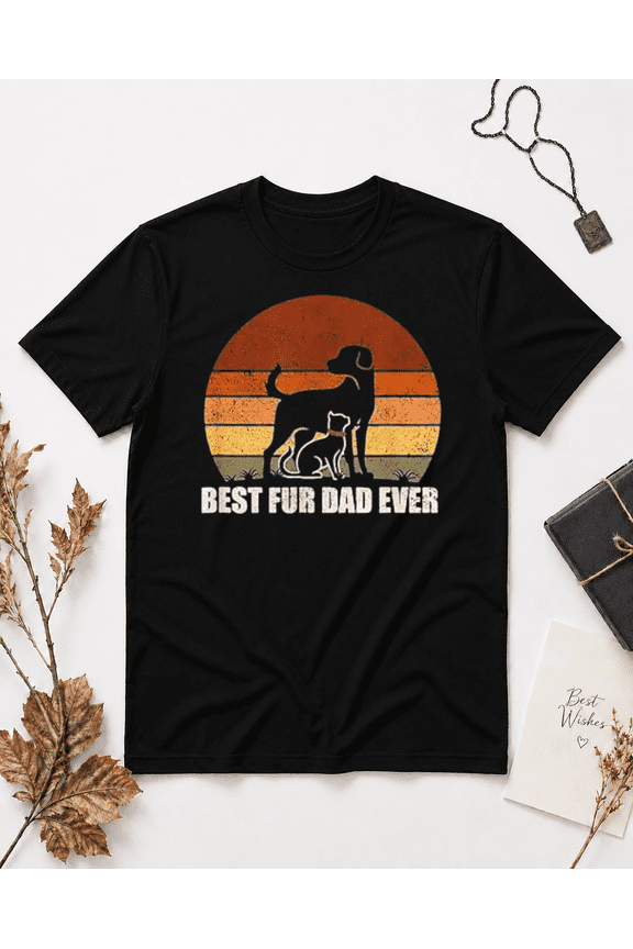 Best Fur Dad Ever Dog Cat Retro Sunset Unisex T-Shirt, S-5XL