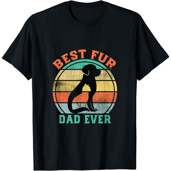 Best Fur Dad Ever Funny Retro Vintage Cat and Dog Owner T-Shirt